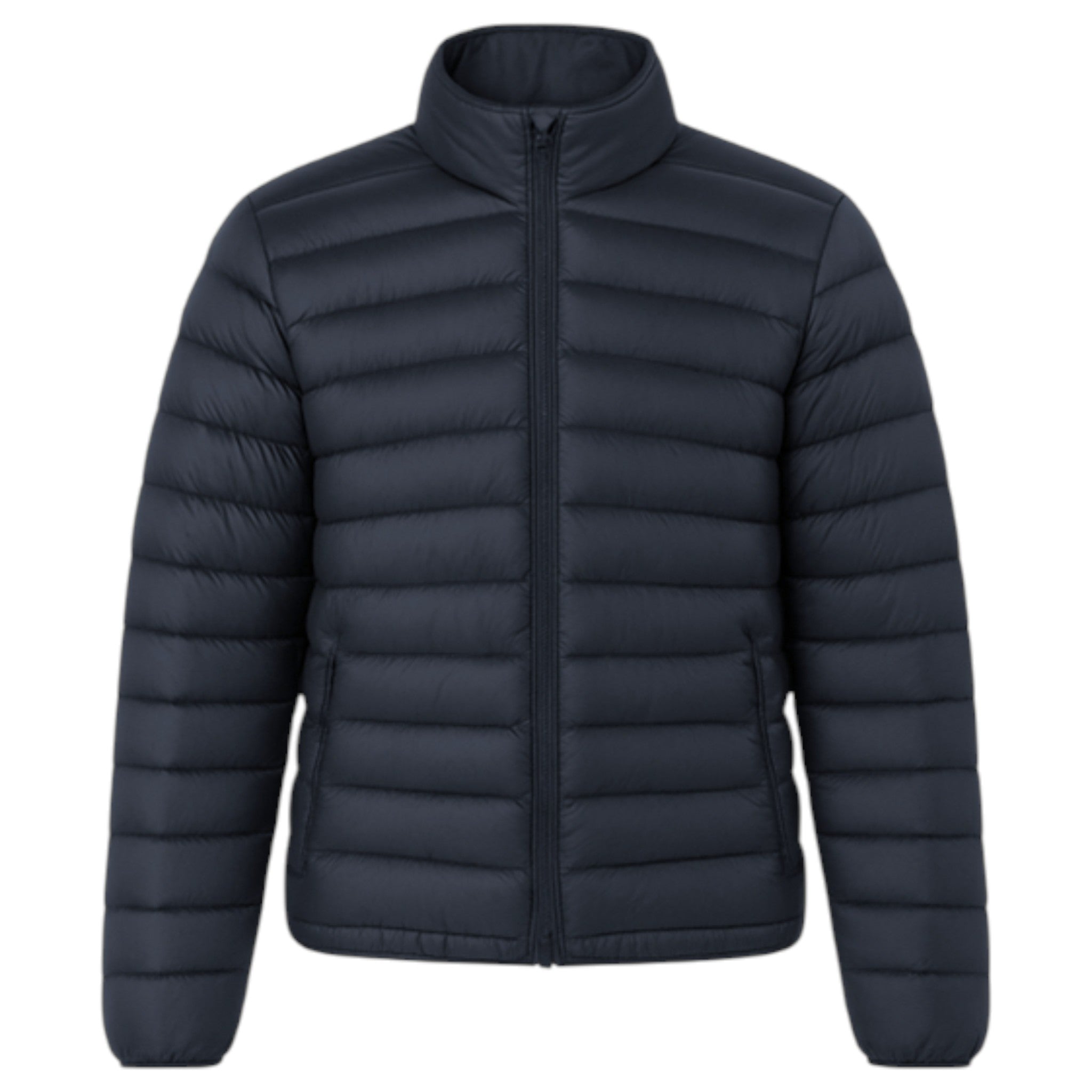 JDN men’s navy puffer coat with detachable hood and zip pockets UK winter jacket